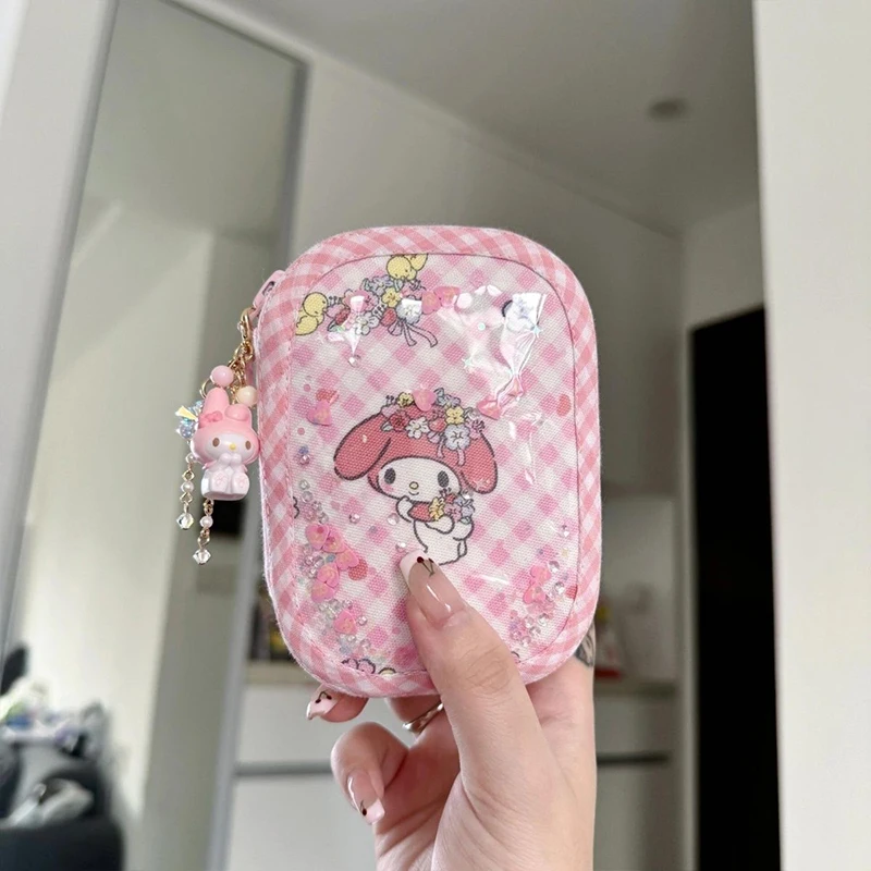 

2024 Lovely My Melody Storage Bag Kawaii Sanrio Anime Quicksand Student Change Bun Bag Portable Cartoon Card Bag Gift for Kids