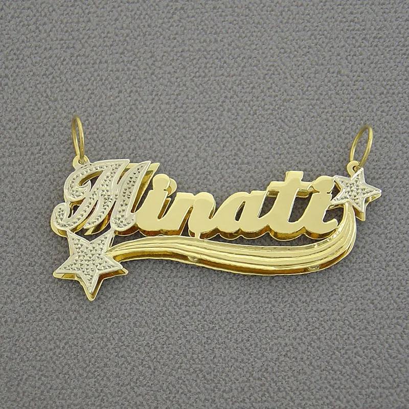 Imagem -03 - Colar Personalizado com Nome 3d Personalizado Estrela Dupla Placa de Identificação Pingente Colar Feminino de Galvanoplastia Dupla Joia