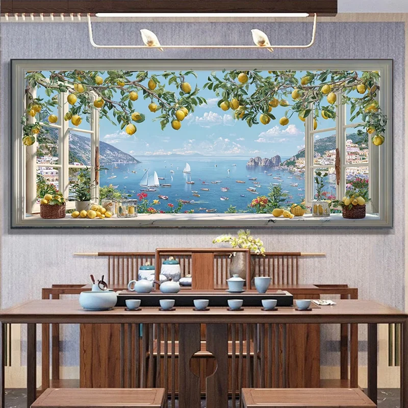 Mediterranean Lemon Tree Scenery DIY Diamond Painting 5D Diamond Art Full Square Round Diamond Mosaic Jewelry Cross Stitch