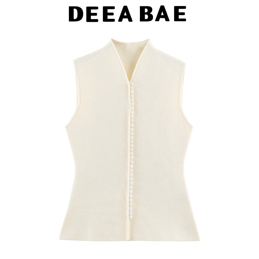 European and American summer new women's clothing simple and fashionable sleeveless V-neck buckle embellished knitted vest top