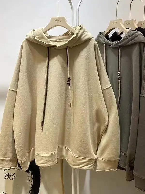 

Outlet Vintage Hooded Sweatirt Women's Loose Long Sve Jaet Cotton Fce Zipper Closure Color Commute Sle