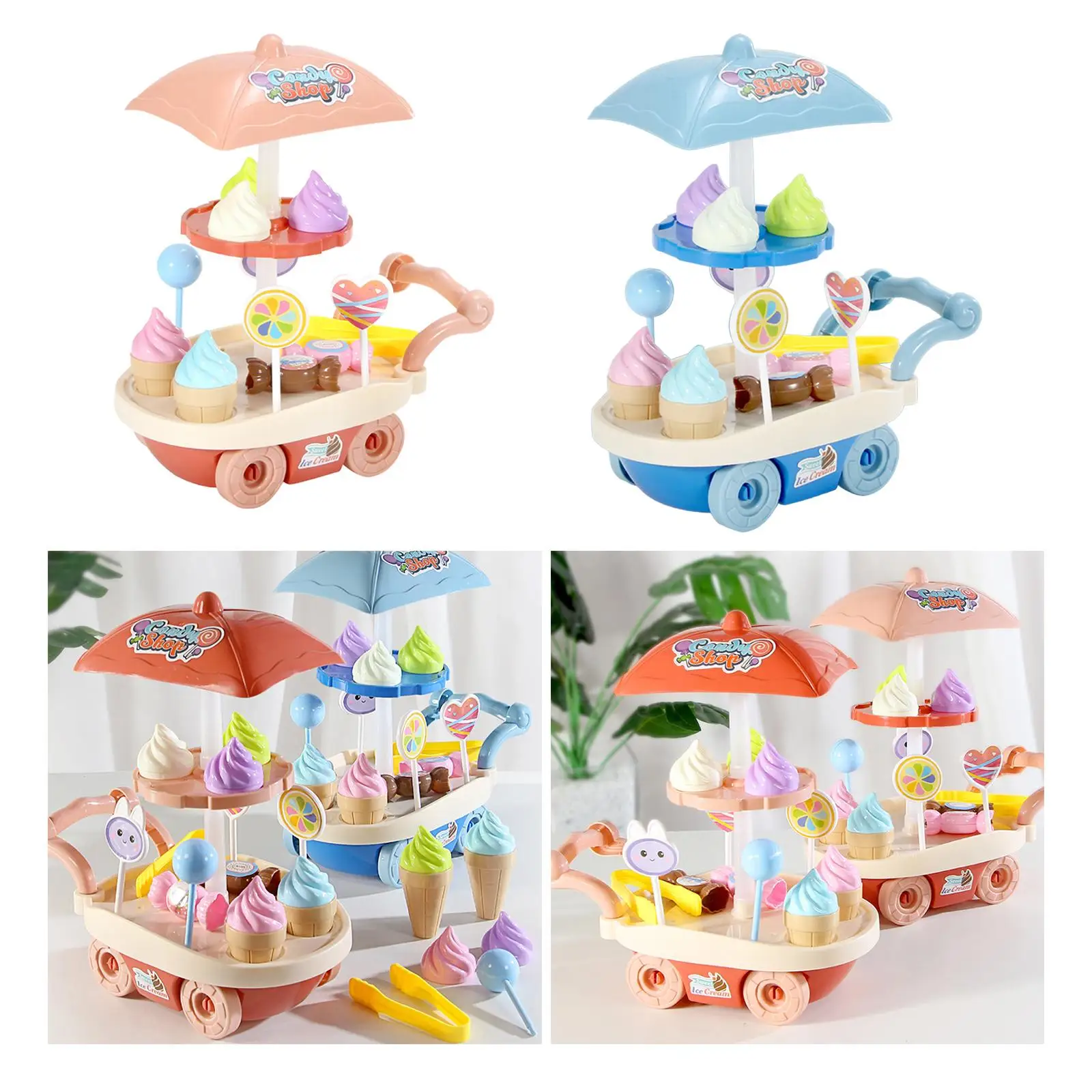 Ice Cream Cart Toy Mini Vend Stall Booth Stand for Ages 3 and up Children