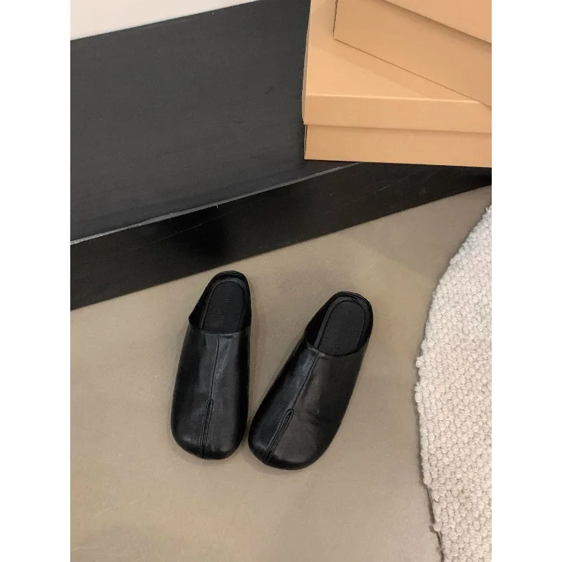 موضة جديدة تابي نينجا الشقق الجلود سبليت تو حذاء مسطح امرأة مريحة المتسكعون الإناث عادية منخفضة الكعب السيدات مولر الأحذية #4