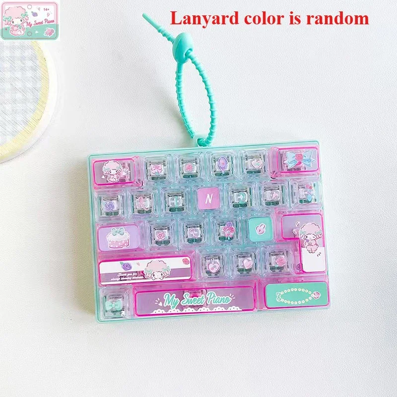 26-toetsen Sanrio 26‑Key Fidget Keyboard Sleutelhanger Set Hello Kitty Kuromi My Melody Stressverlichting Drukknop Speelgoed Tas Charm Cadeaus