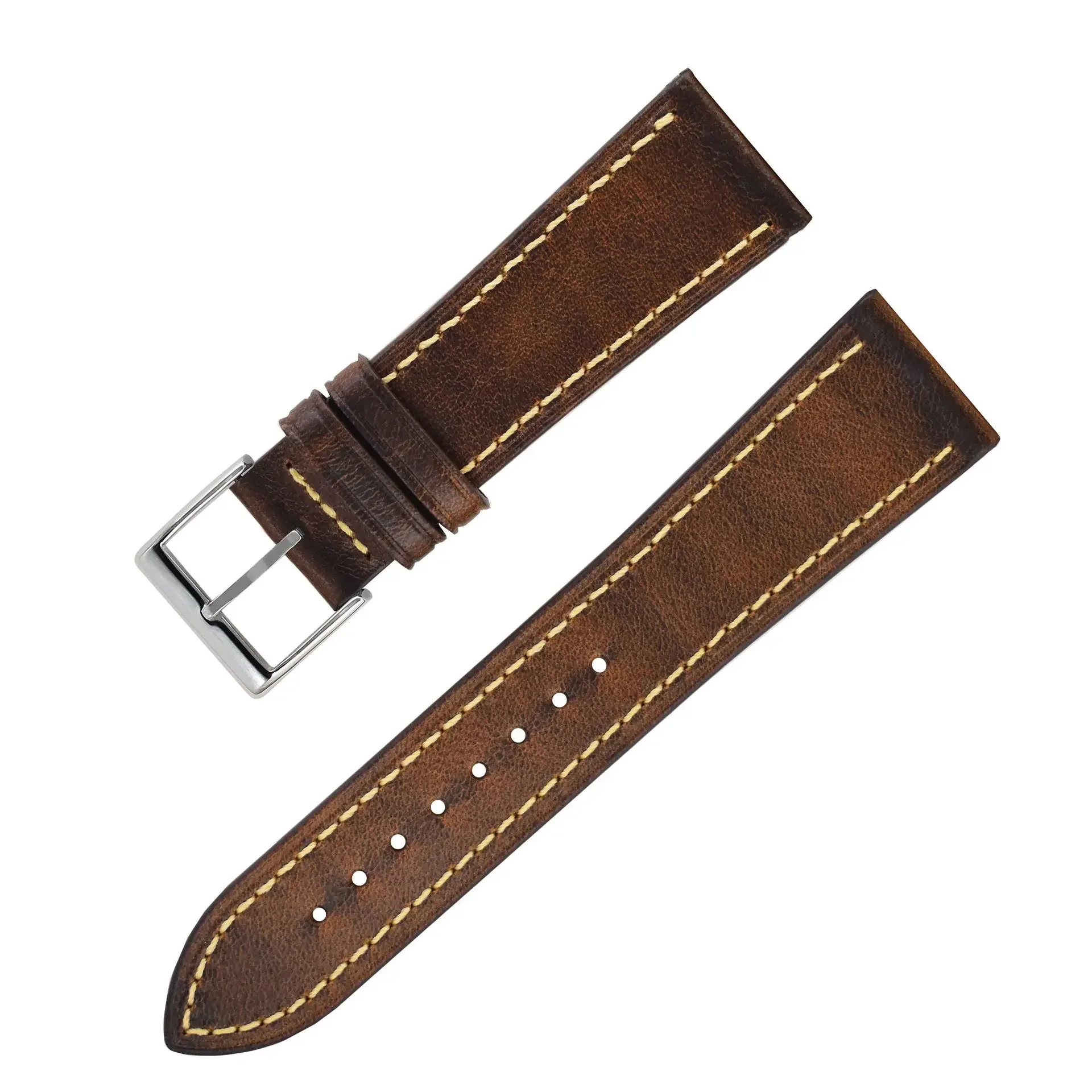 Suitable for chubby sea mechanical watch strap 22mm24mm vintage oil wax crack needle buckle leather strap thin