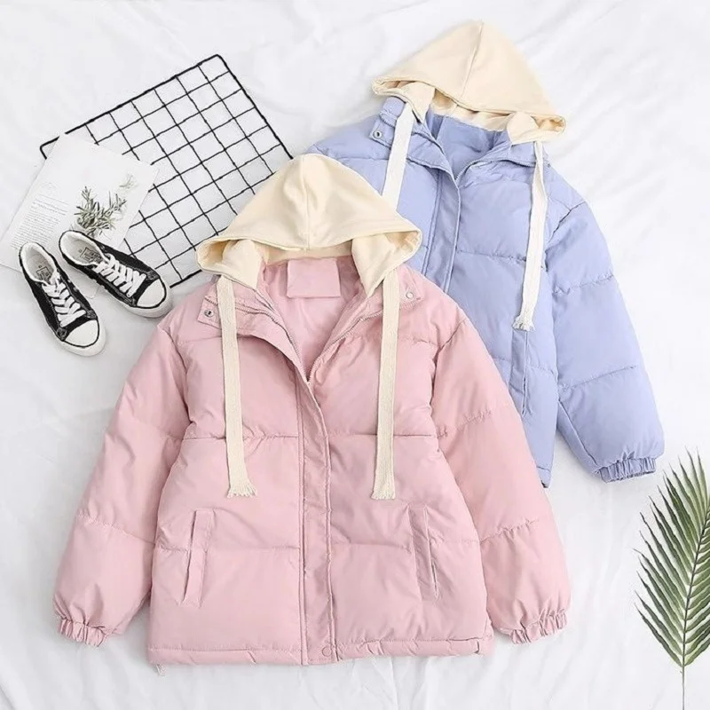 

Japanese Style Fake Two Cotton Coat Womens 2026 New Winter Jacket Thick Plus Size Parkas Female Students Sweet Hooded Outerwear