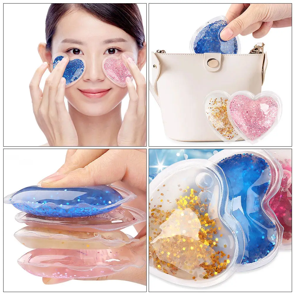 5Pcs Heart Shape Glitter Gel Eye Pads Reusable Cooling Heating Eye Patches for Puffy Eyes Dark Circles Relief Ice Pad for Face