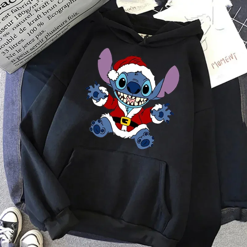 Disney Male Sweatshirts Pocket Christmas Stitch Pattern Loose Clothing Cozy Daily Men Hoodies Autumn Winter Popular Pullover