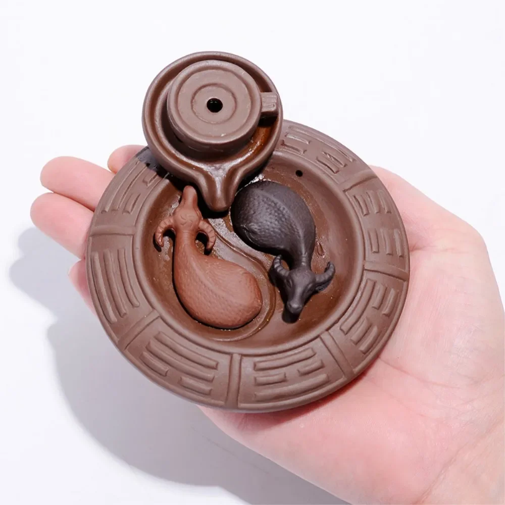 2 Cattles Purple Clay Ceramic Smoke Backflow Incense Burner Cone Sticks Holder