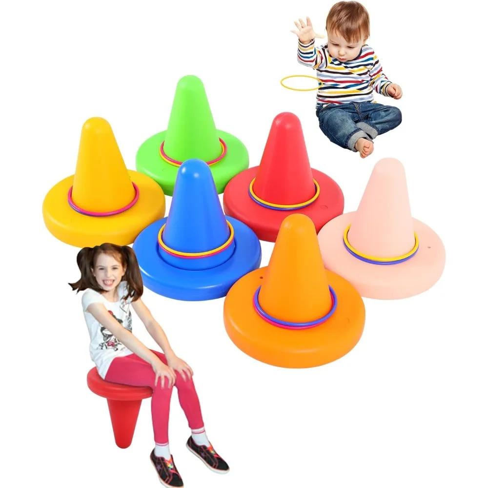 

6 Packs with12 Ring One-Horned Chair, Sensory Integration Training Toys Stool for Kids with Ring Toss Set