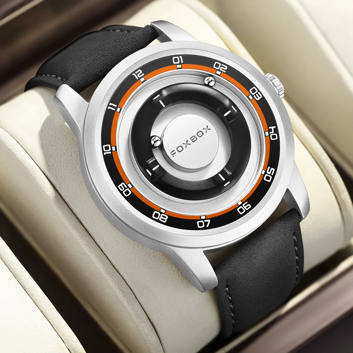 Picture 4: FOXBOX Magnetic Driven Watch Fashion Waterproof Quartz Wristwatch Rolling Steel Ball Pointer Sports Watches Military Clock+Box