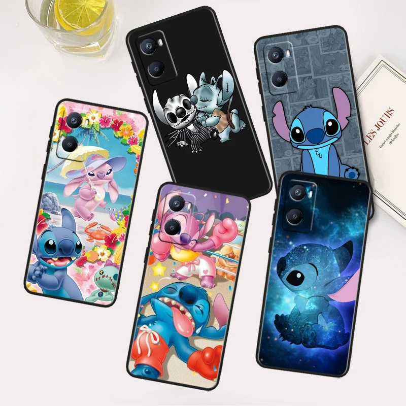 Colorful Stitch Disney For OPPO A96 A94 A93 A77S A76 A74 A73 A72 A57S A56S A54S A53 A52 A15S A9 A5 Black Phone Case