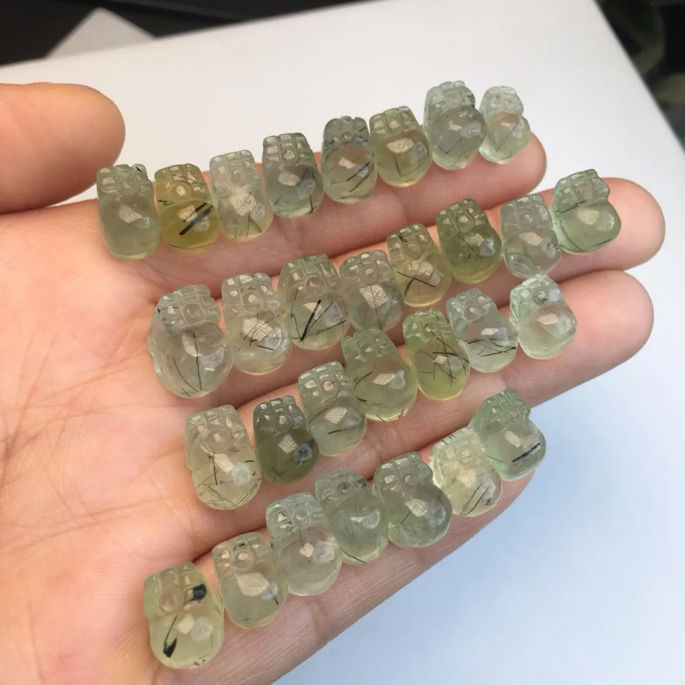 6PCS Natural Prehnite Pixiu Pendant Crystal Carving Children Cute Jewelry Healing Holiday Gift 8-11MM