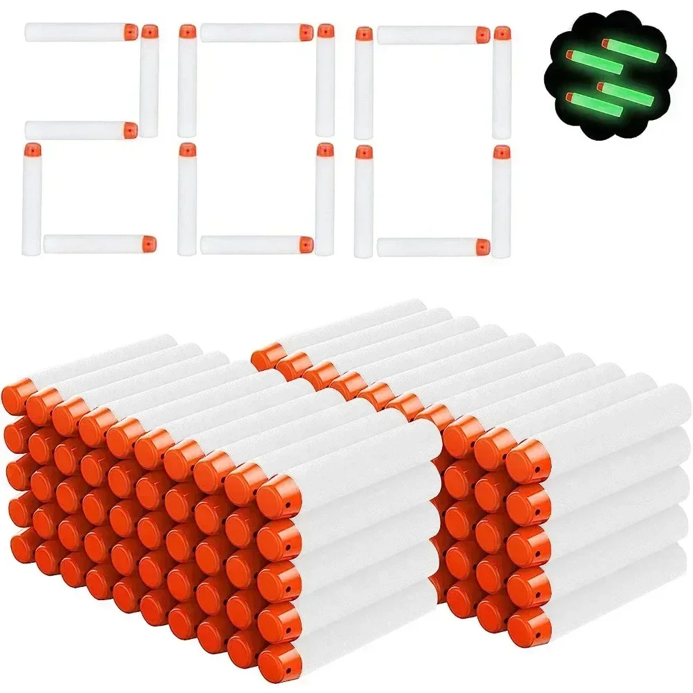 おもちゃの銃の付属品,神経球ブラスター用の白い明るい柔らかい弾丸,中空の穴の頭,EVA, 7.2cm, 100個,200個