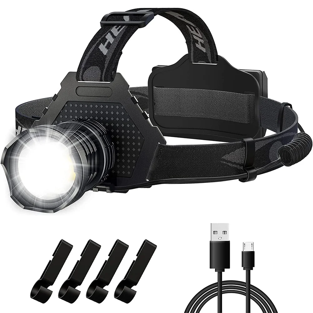 LED Headlamp for For p70 Zoomable 3x Rechargeable USB Powered Headlight with 5 Modes IPX6 Waterproof for Camping Hiking