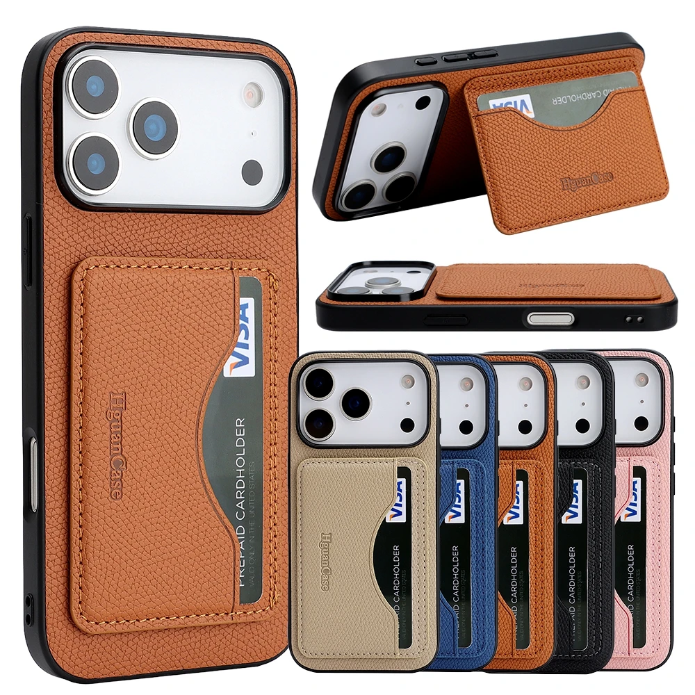 Anti-Fall Leather Case Cards Bag Kickstand Wallet Case For iPhone 17 Promax 16 Pro Max 15 Plus 14 13 12 17e 16e Phone Cover
