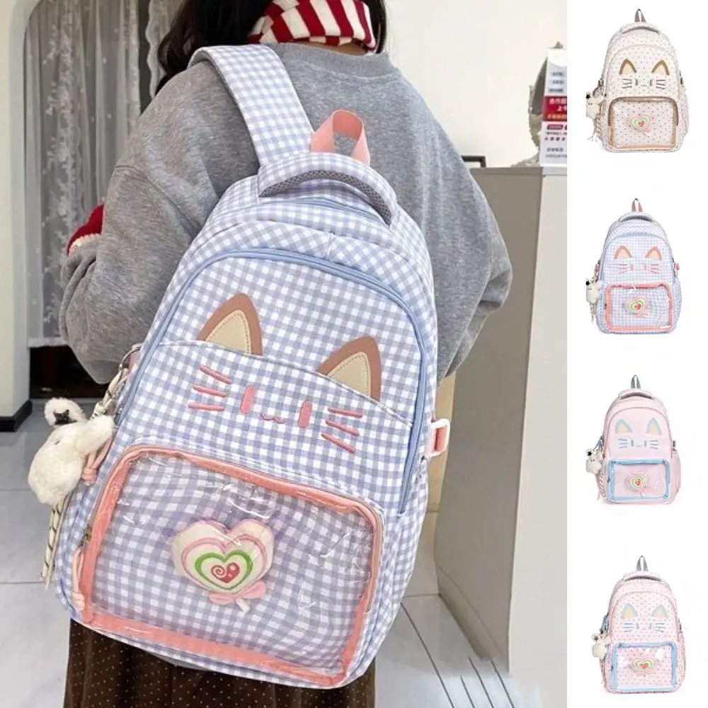 

Preppy Style Cartoon Cat Backpack Embroidery Cute School Backpack Polyester Kitten Students School Bag