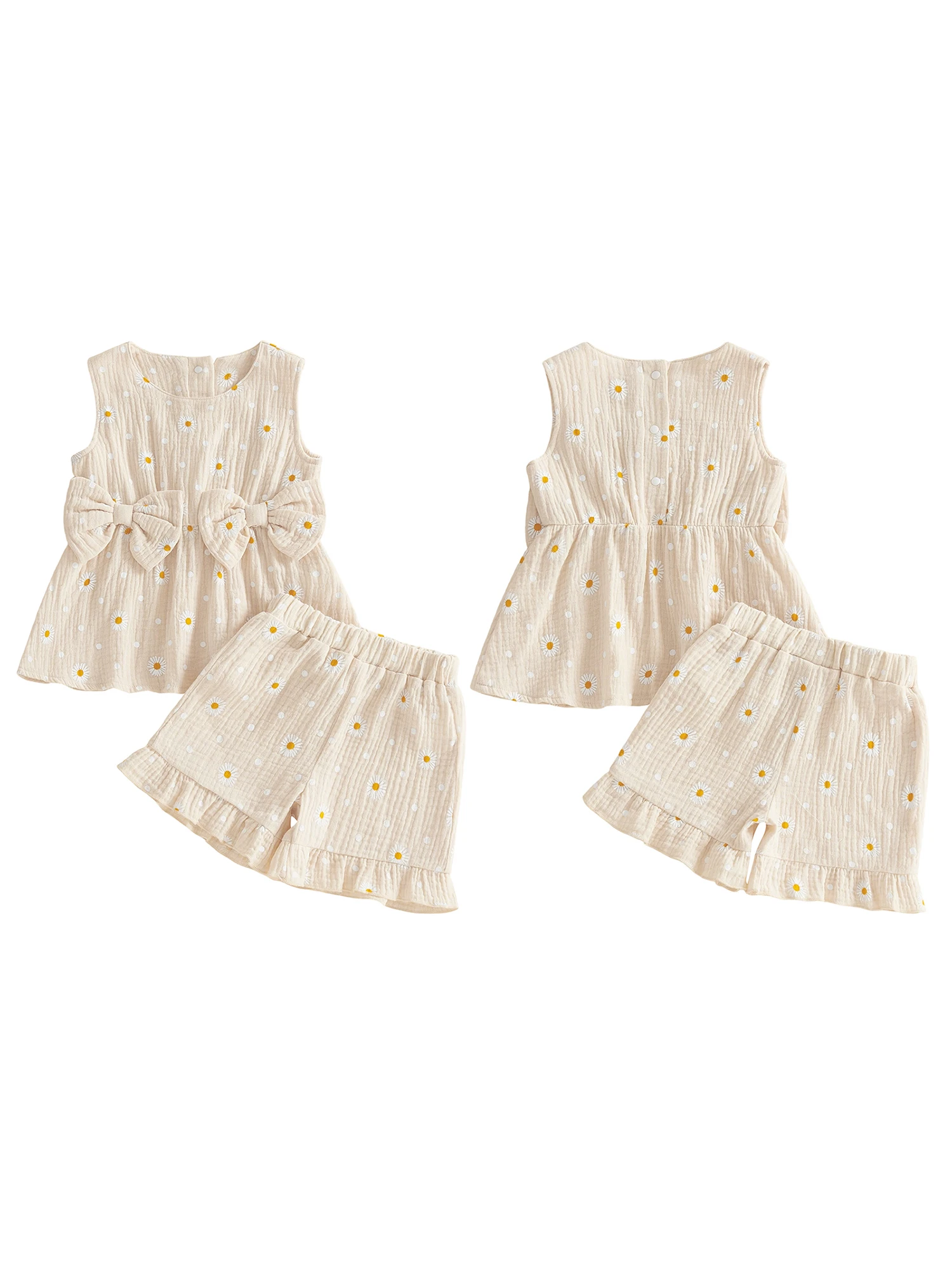 

Adorable Baby Girl Floral Print Ruffle Sleeveless Top and Shorts Set with Bow Detail Cute Summer Outfit for Toddlers
