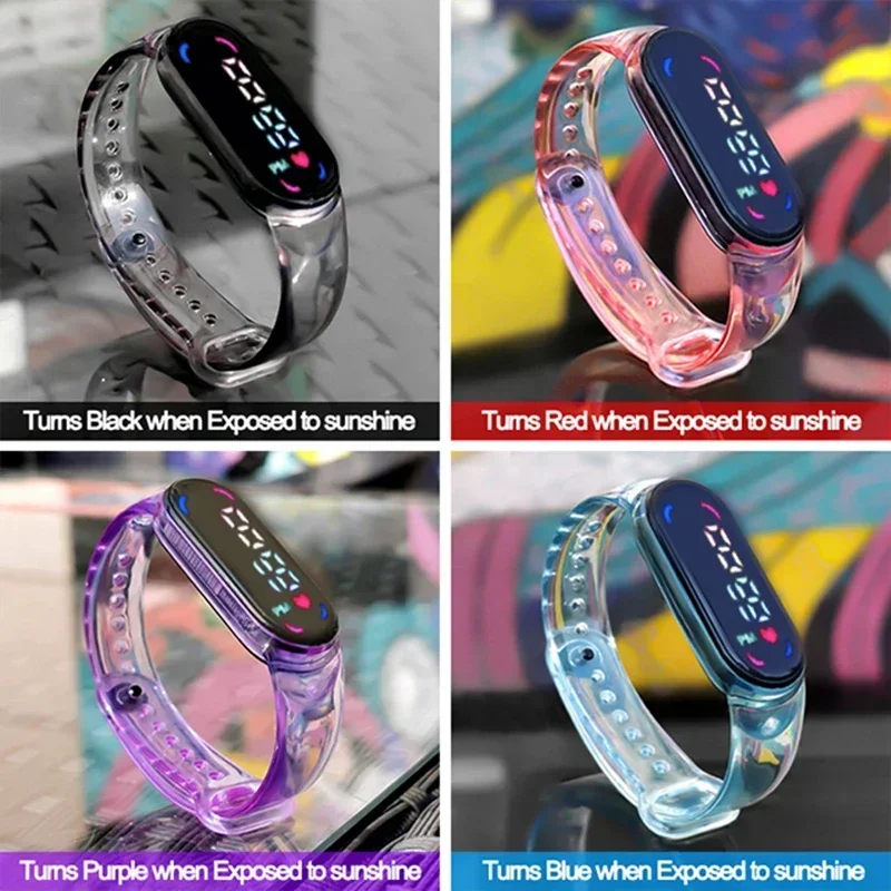 Disney LED Soft Silicone Transparent Color Change Bracelet Sunshine Colorful Wristband Boy Girls Sports Watch Birthday Gift Toys