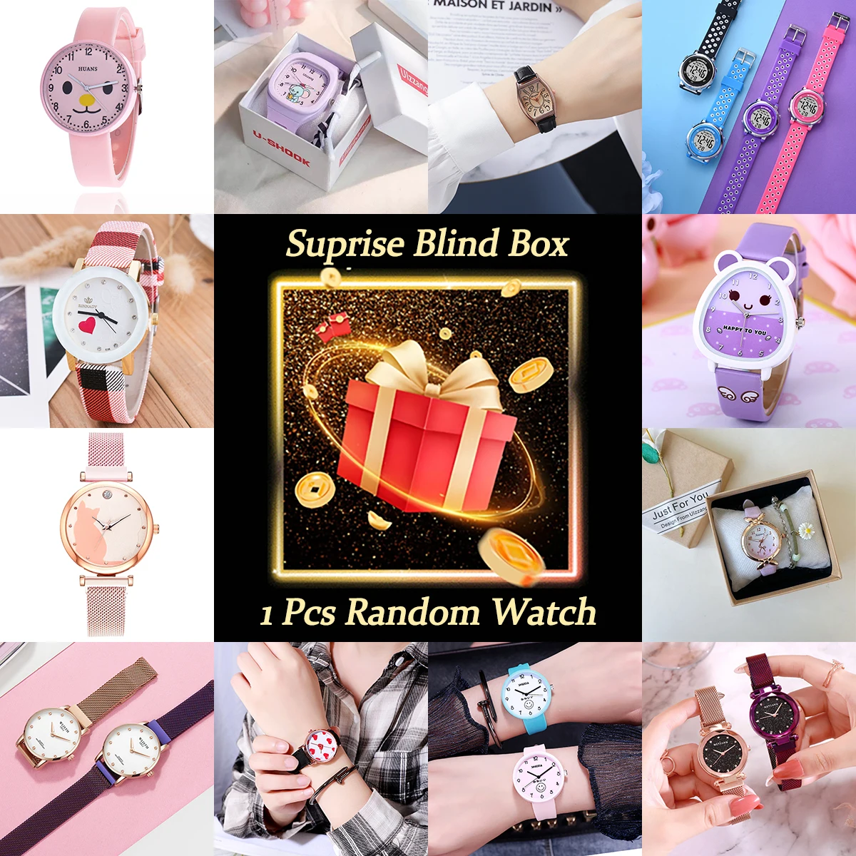 

New Mode Watch Mystery Box, часы случайно отправляют, слепая коробка для часов-сюрприз, часы — смотрите в картинке