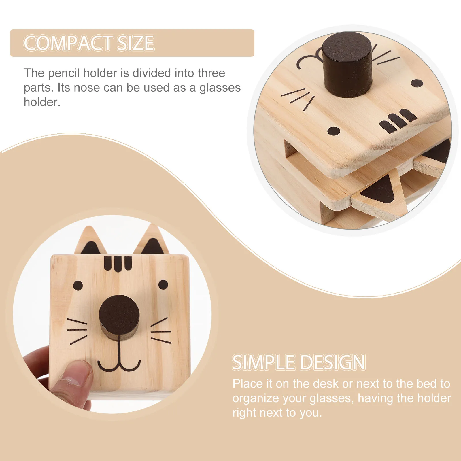 

Wooden Cat Desk Organizer Pen Holder Eyeglass Stand Cartoon Stationery Container Glasses Mobile Phone Storage Office Supplies