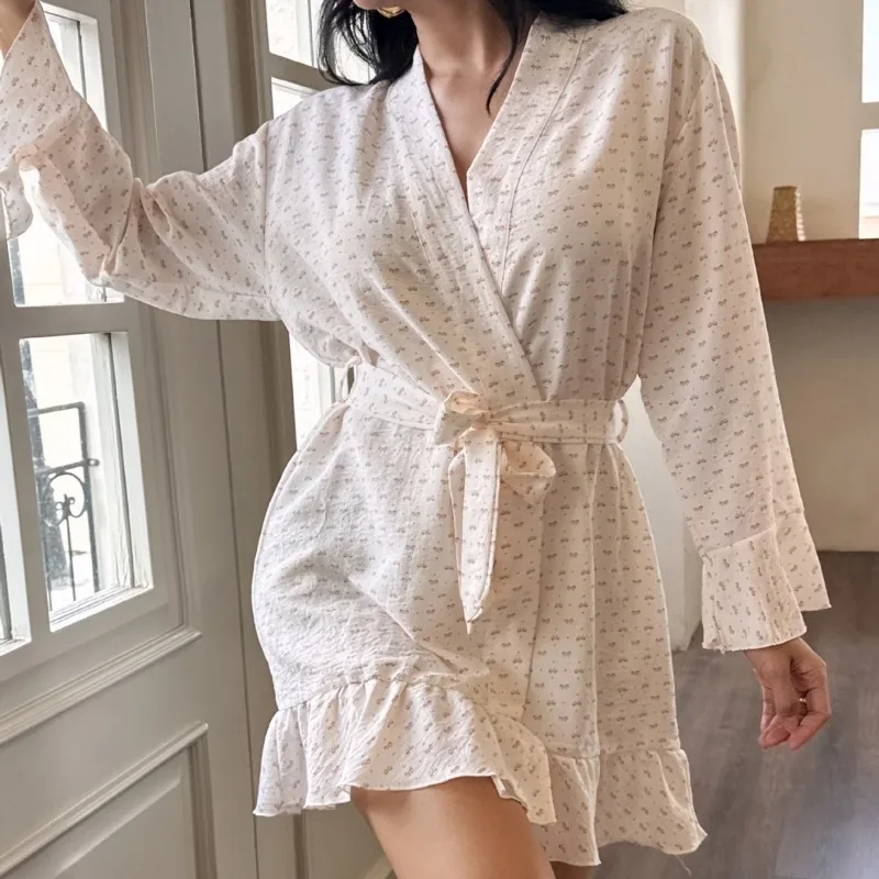 Robes Cloud Cotton Nightgown European and American Bathrobe Casual Flower Simple Wind Seersucker Pajamas Loungewear Morning Robe