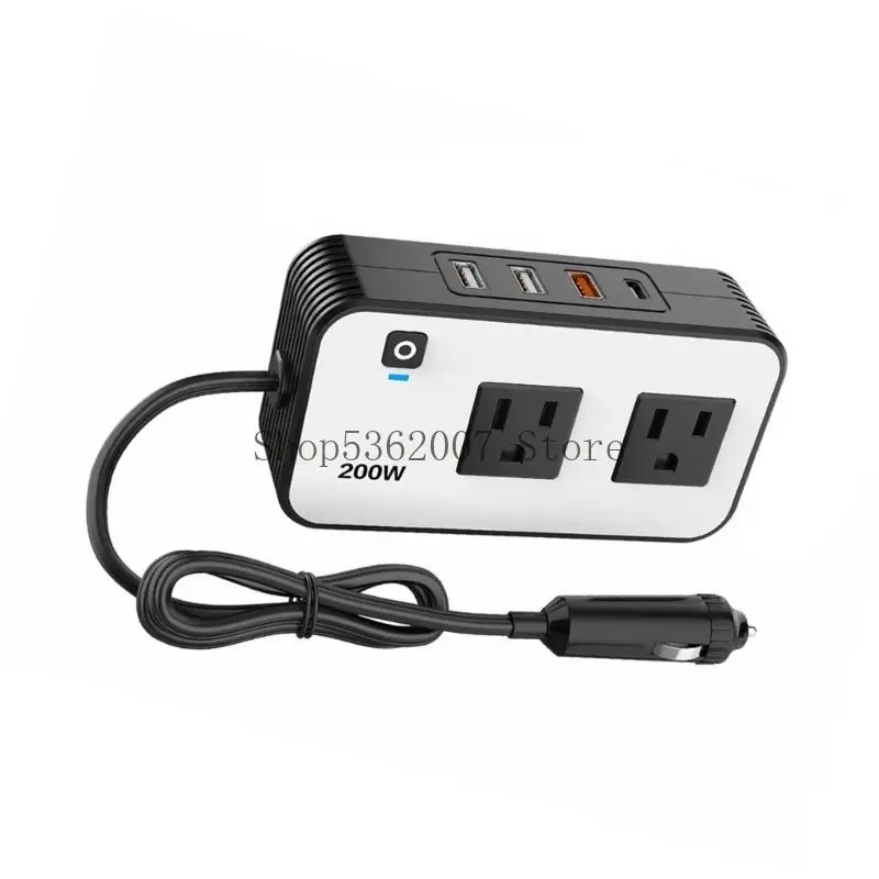

Портативный автомобильный инвертор 200 Вт USB/USB C AC110V Порт DC12V для нескольких устройств 40JB