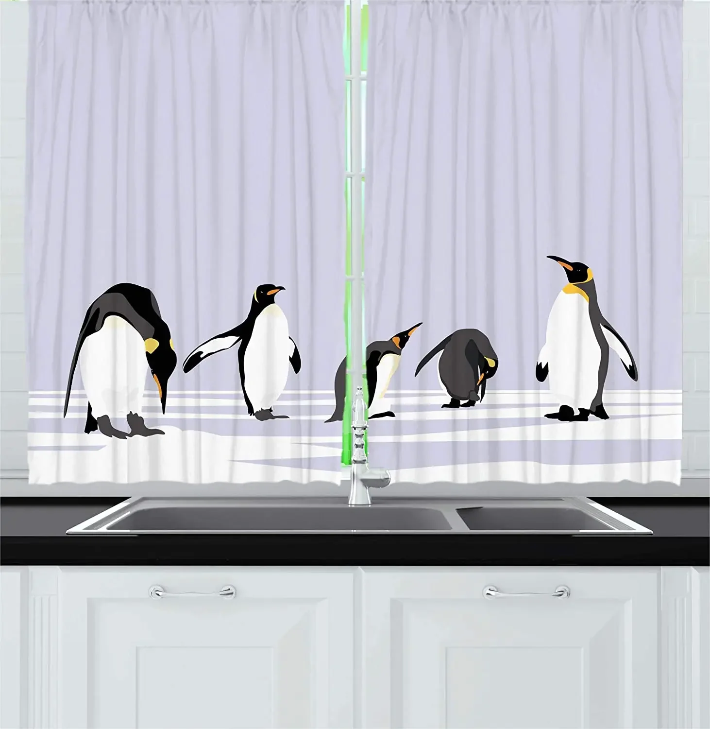 Blackout Curtains Penguin In The Polar Regions Icy Land Winter Climate Arctic Cold Season Kitchen Cafe Curtains