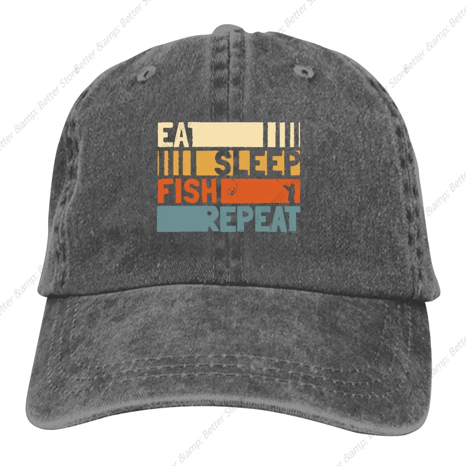 

Eat Sleep Fish Repeat Baseball Cap Vintage Adjustable Washed Hats Twill Plain Cowboy Hats Denim Dad Hat for Men Women