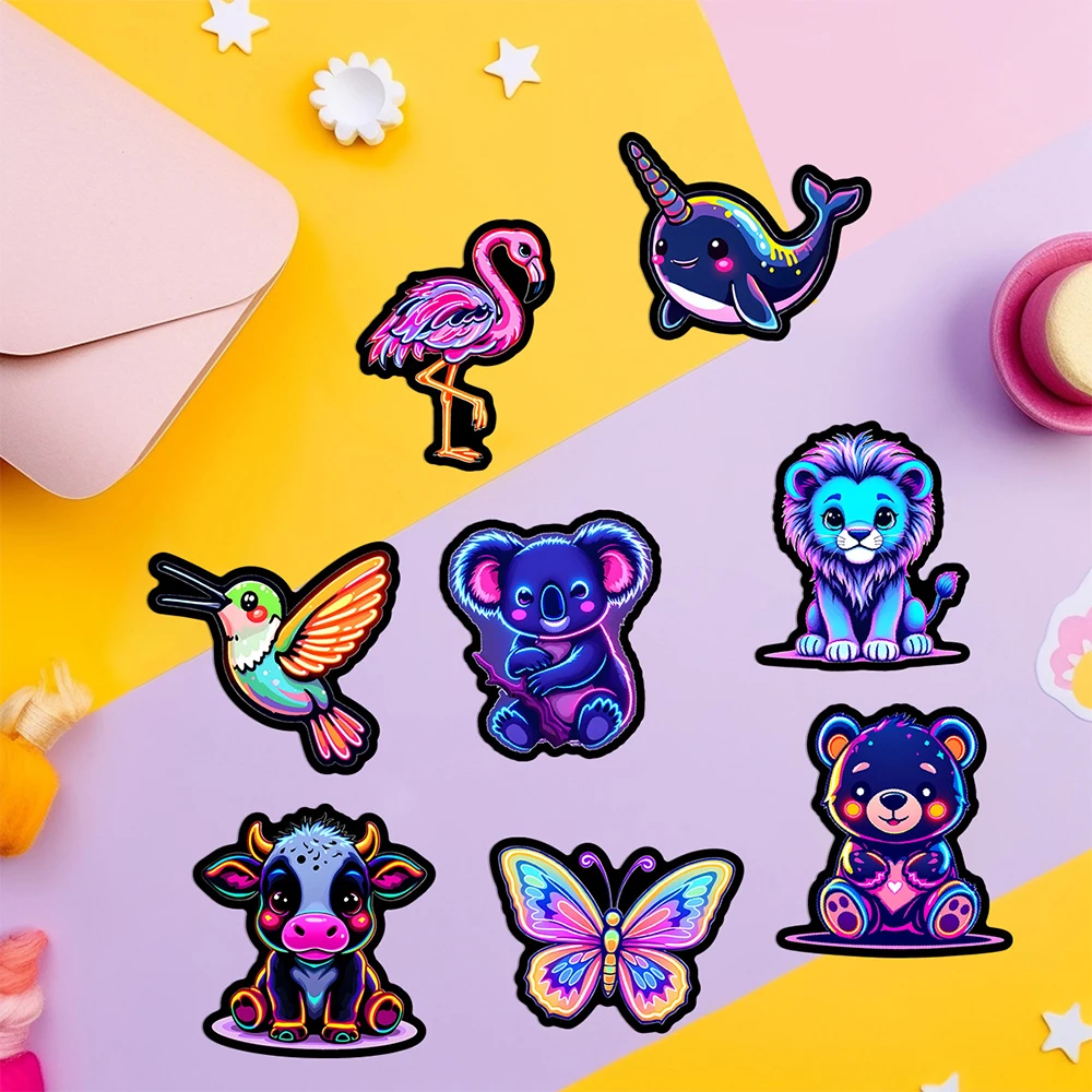 10/30/50pcs Cute Cartoon Neon Light Animal Stickers Aesthetic Graffiti Decals for Motorcycle Suitcase Laptop Sticker Classic Toy