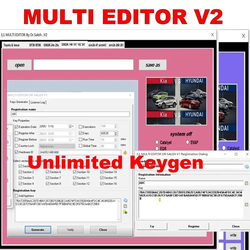 

New MULTI EDITOR V2 With Unlimited Keygen DTCREMOVER for KIA Hyundai/Toyota MULTI EDITOR V2 car DTC AND EDIT SUPPORT SIM2K14X24