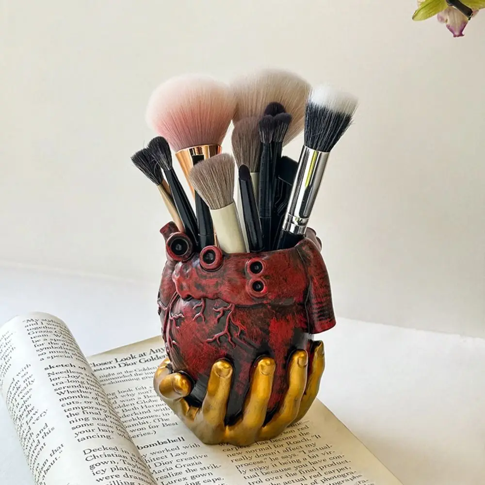 

Многоцелевой виниловый держатель для ручек в форме сердца, имитация декоративной коробки для хранения кистей для макияжа, винтажный настольный органайзер для дома