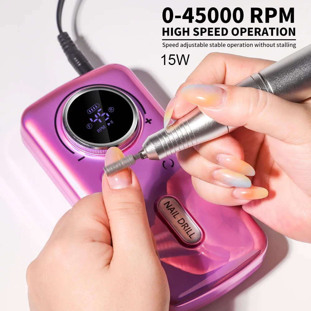 LIMEGIRL ไฟฟ้าเล็บเจาะแฟ้มชุด 6 เจาะ Bits 45000RPM ชาร์จเครื่องเจาะเล็บสําหรับเล็บอะคริลิคเจลขัด