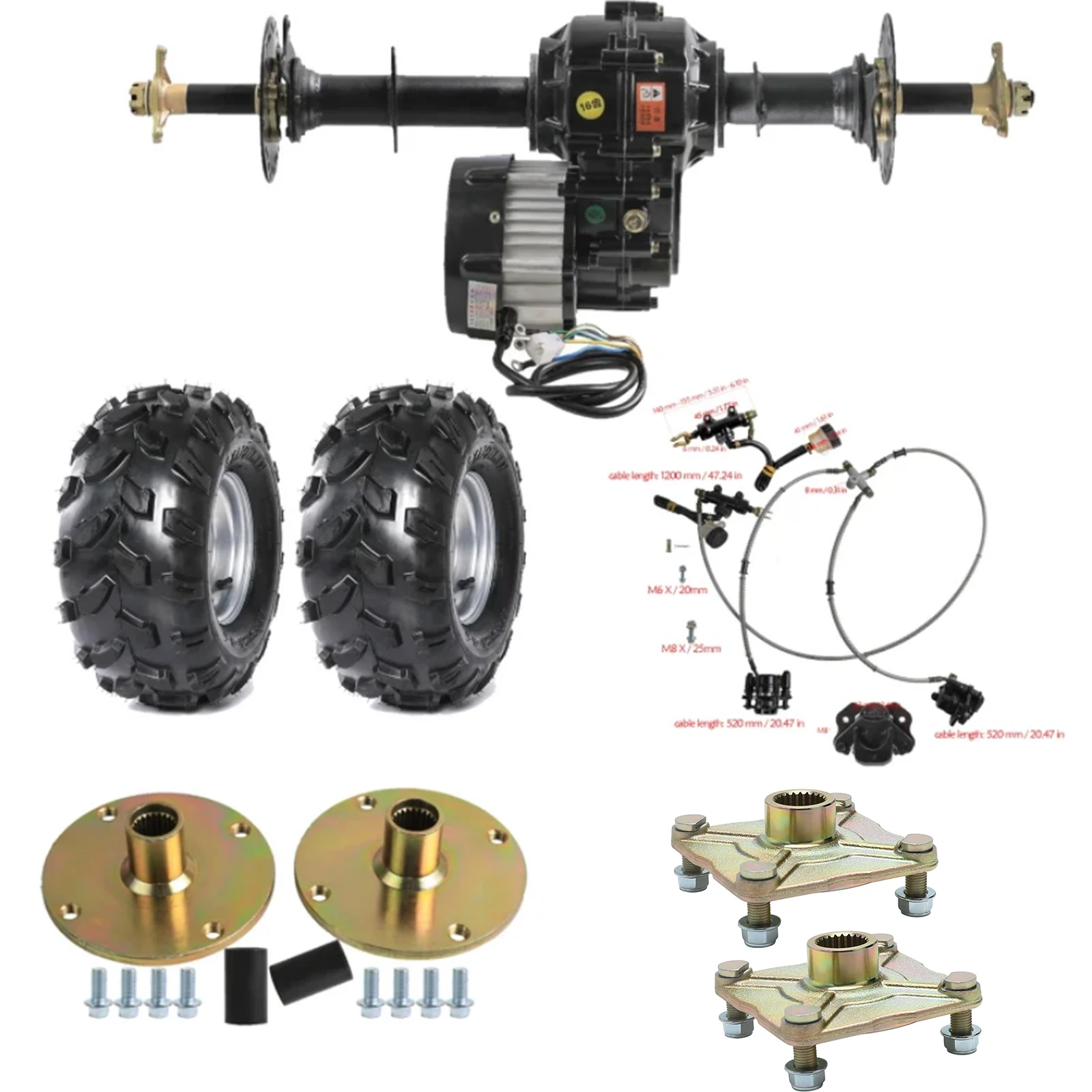 

Задний мост 760 мм + бесщеточный дифференциальный двигатель 72 В, 1500 Вт + пара ступицы обода заднего моста 23 т + шина 18x9,50-8 для Quad Bik Go Kart ATV