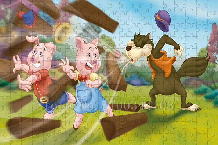 300/500/1000 Pcs Disney Cartoon Movies Puzzles The Three Little Pigs Jigsaw Puzzles Children Early Education Assemble Game Toys