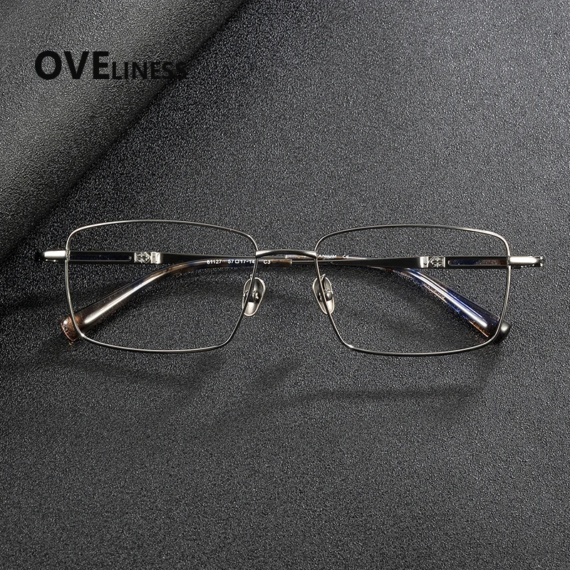 2027 Pure Titanium Glasses Frame Men New Brand Design Square Eyeglasses Frames Ultralight-Weight High Quality Japanese Eyewear