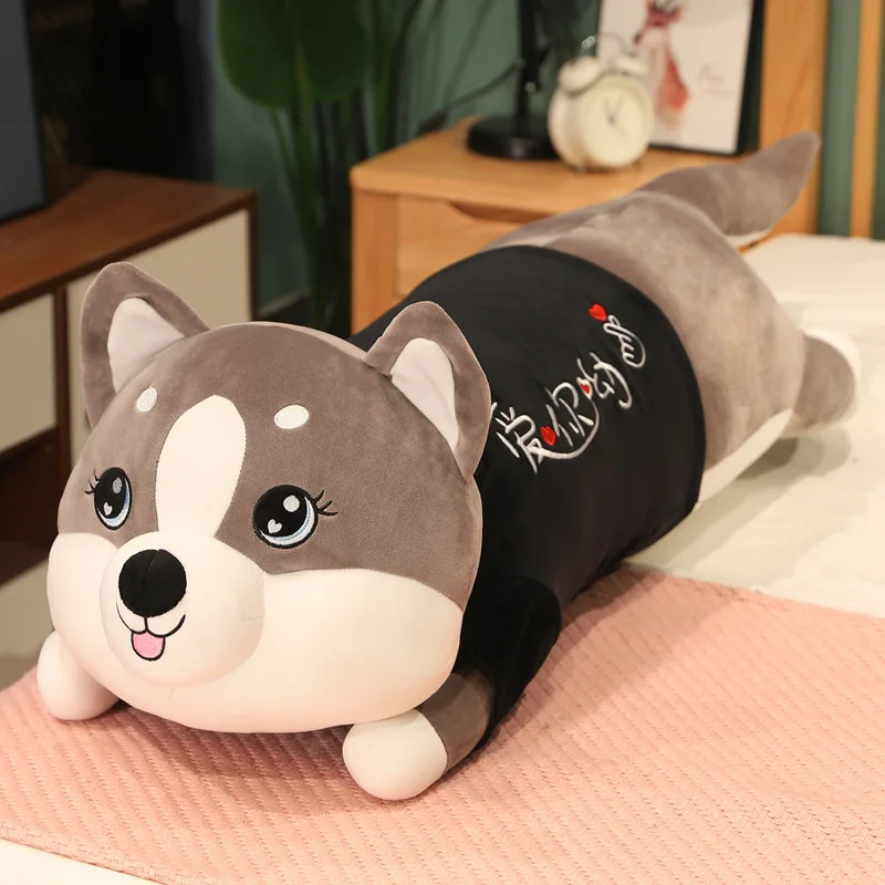 70~130cm Dressing Dog Plush Toy Soft Stuffed Husky Long Pillow Cartoon Animal Doll Sleeping Pillow Cushion Home Decor Kids Gift