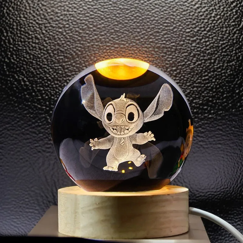 Lilo & Stitch Night Light Crystal Ball Disney Mickey Mouse 3D Glass Balls Table Lamp Galaxy Decor for Home Toys Christmas Gift