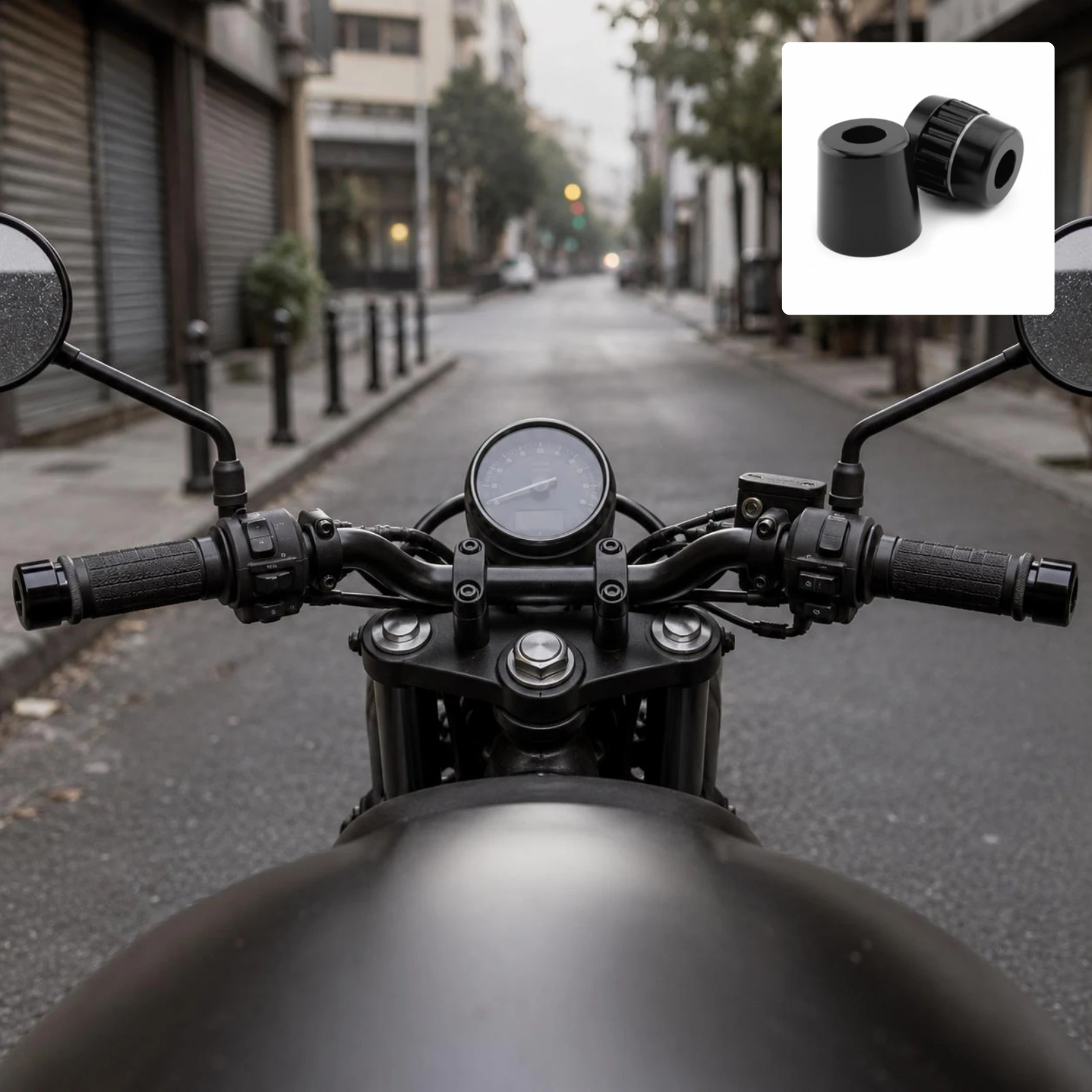 Motorcycle Handlebar End Plug Knurled Band Throttle-Lock Clamp Black Handlebar Insert Tapered Body Throttle Lock Grip view 5