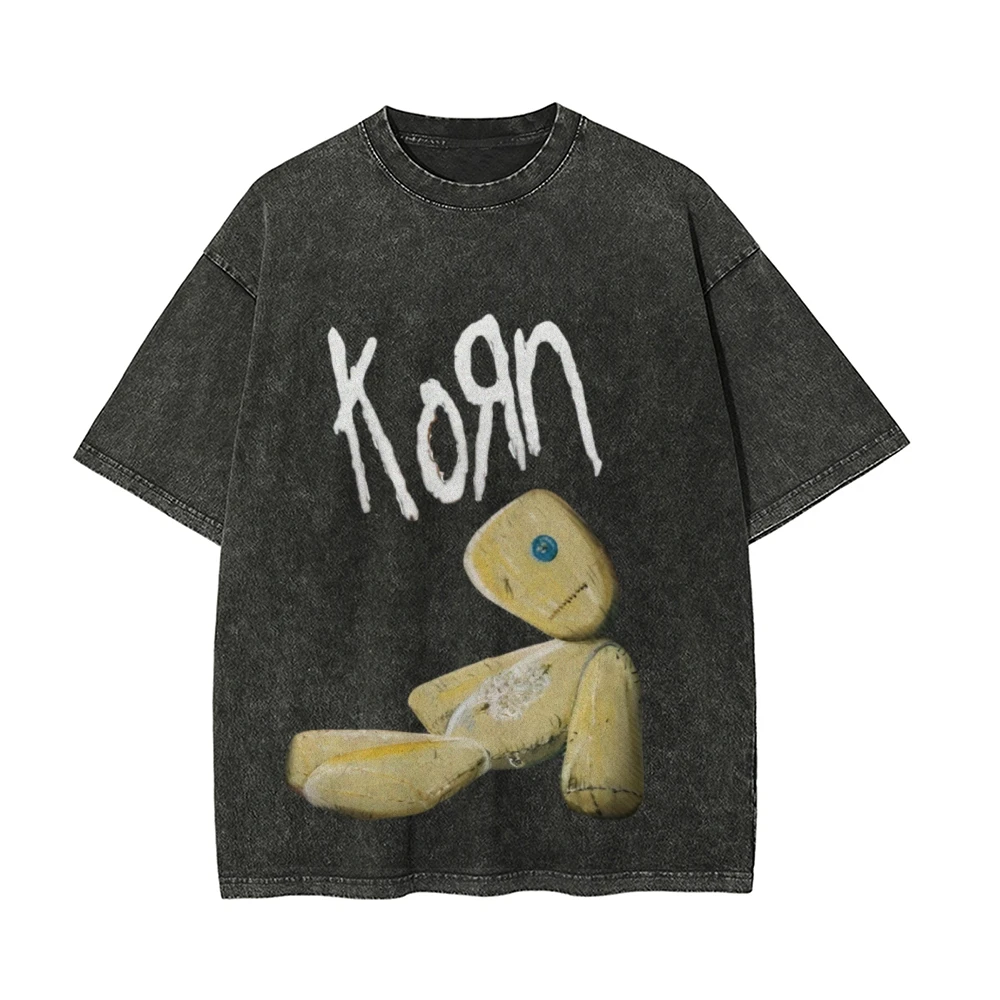 Puppet Cartoon Character Print T-Shirt Oversize Designer New Retro Washed Denim Men's And Women's Same Short Sleeves