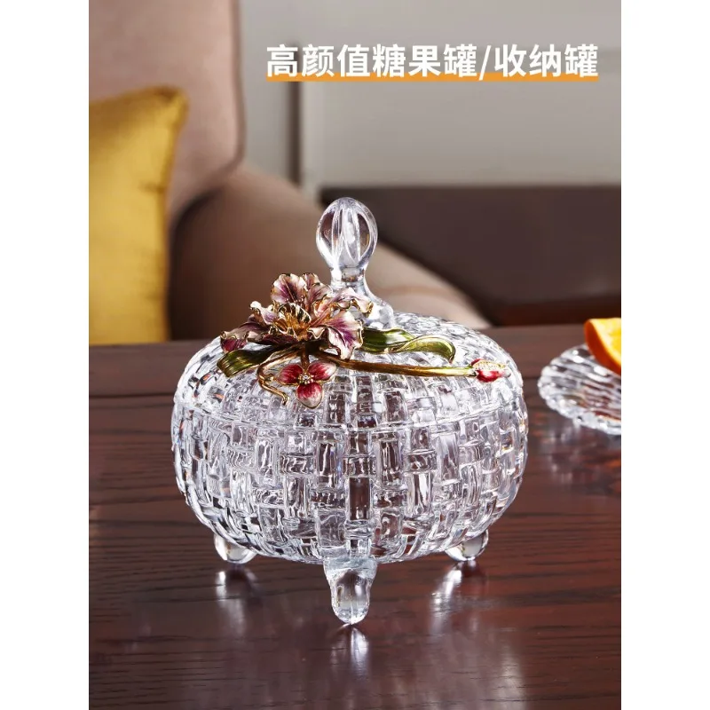 Transparent art glass candy jar Tall food grade storage jar Delicate storage jar Household