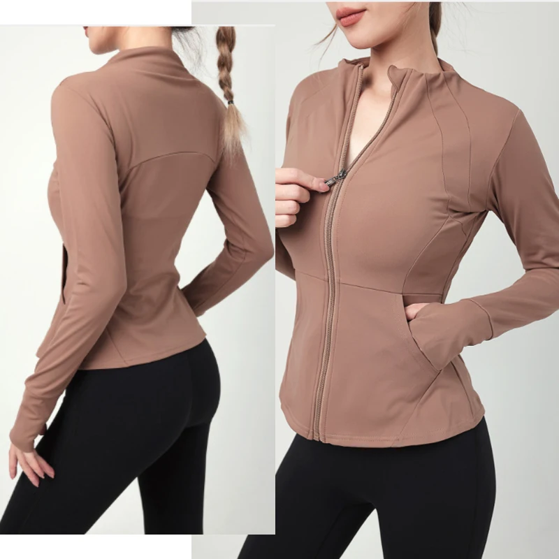 Aiithuug Pockets Winter Jackets Sports Warm Fleece Inner Full Zip Up Jogging Yoga Zipper Long Sleeve Top Fitness Gym Jacket 4018