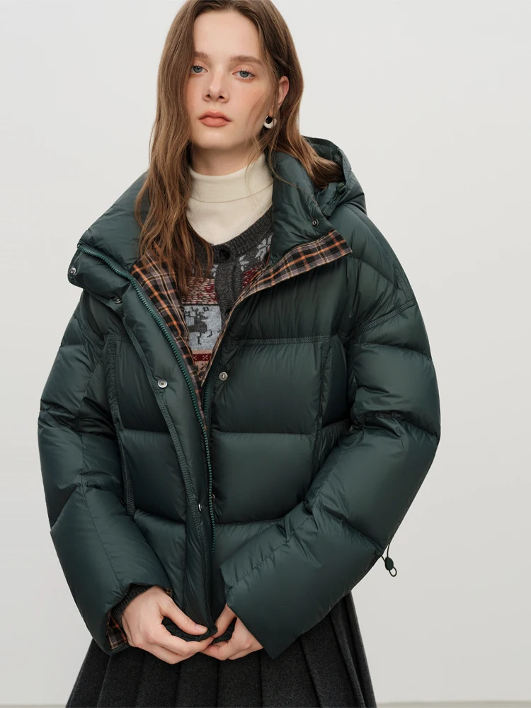 

Fansi Lanen Hooded down Jaet Women's Winter New 2025 Bread Sle White Du Feather 90% Warmth Long Sve Zipper Closure