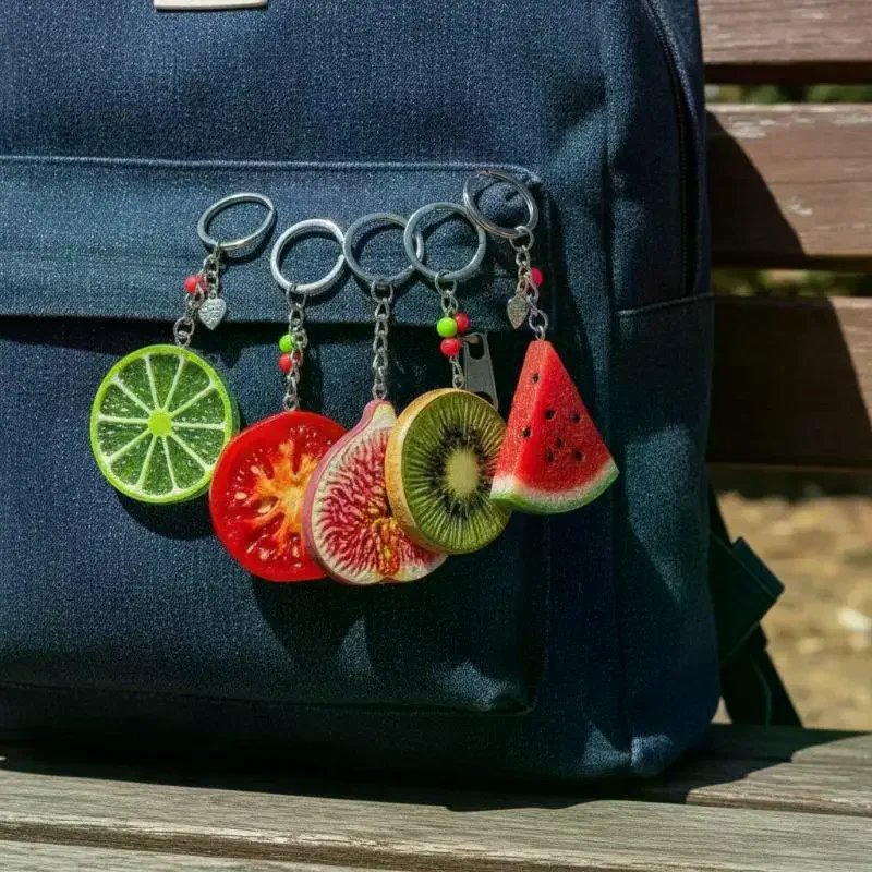 Simulation Fruit Slice Keychain Lovely Mini Fruit Key Holder Pendant Backpack Cute Hanging Decor Car Key Ring For Girls Gift