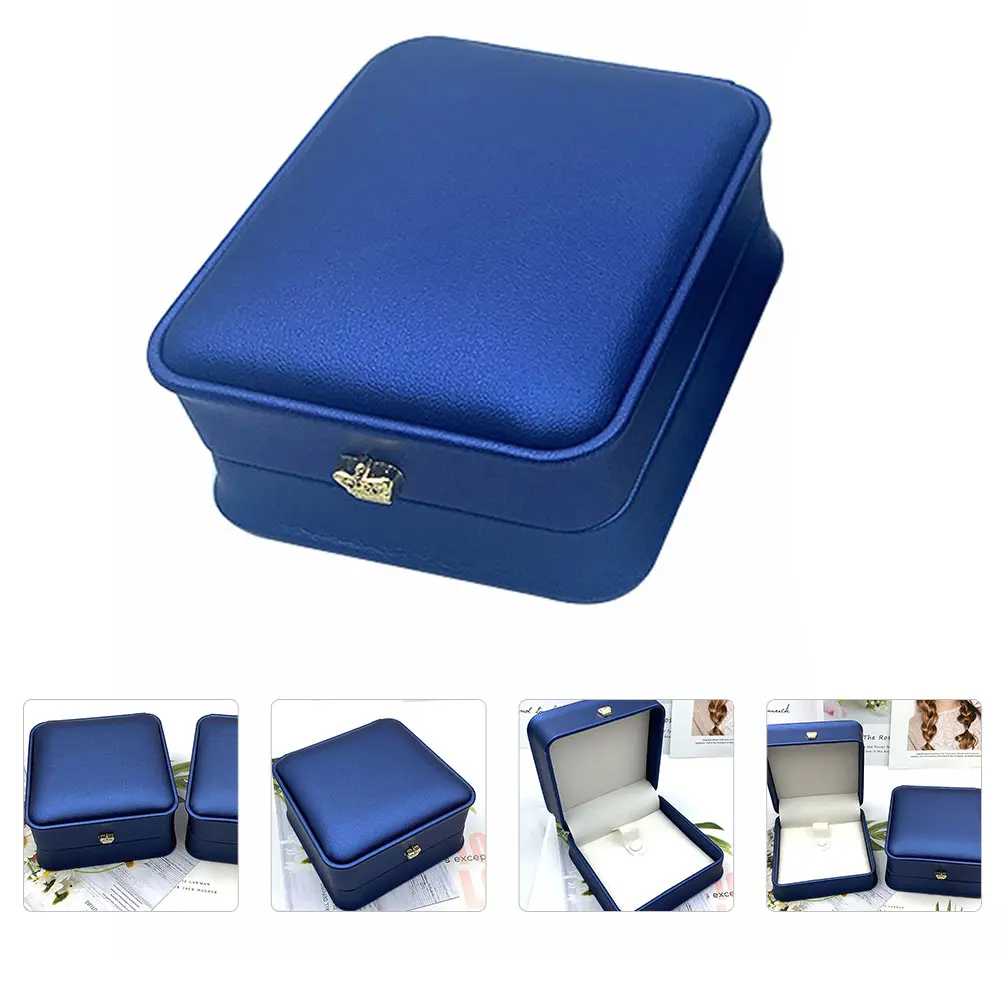 

1pc High-End Pu Jewelry Storage Case Jewelry Box Earrings Ring Pendant Storage Case Luxury Packaging Organizer Blue Color