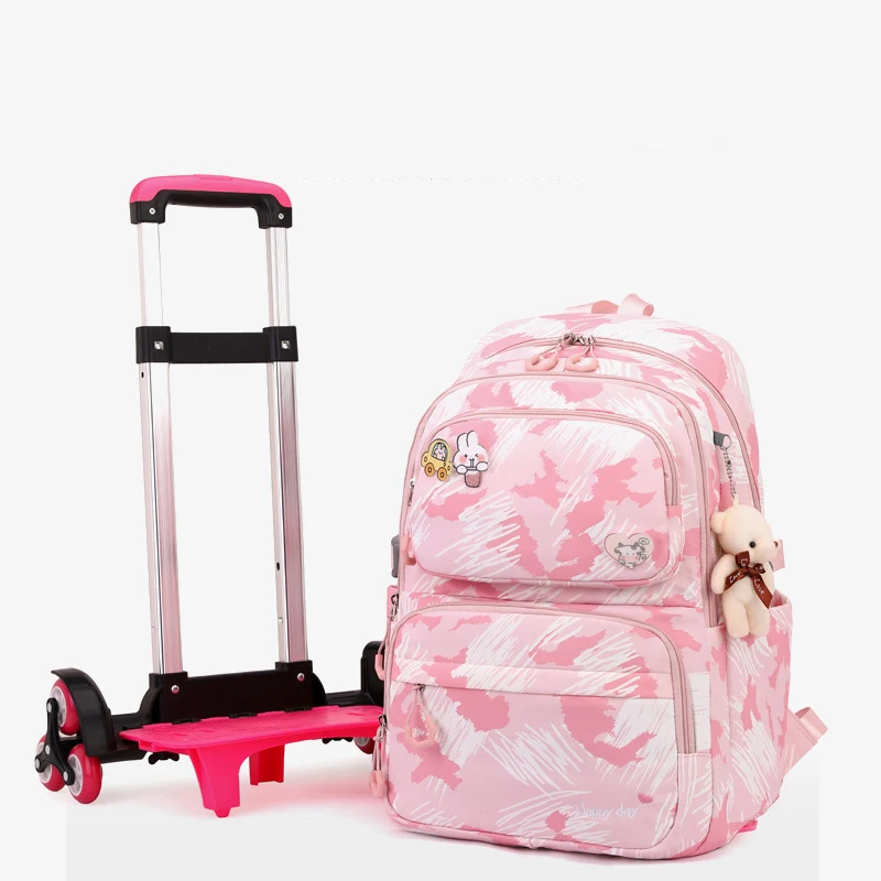 Children School bag with Wheels Students Backpack For Girls Trolley Bag Cute Schoolbag Rolling Wheeled Backpack Book Bags school