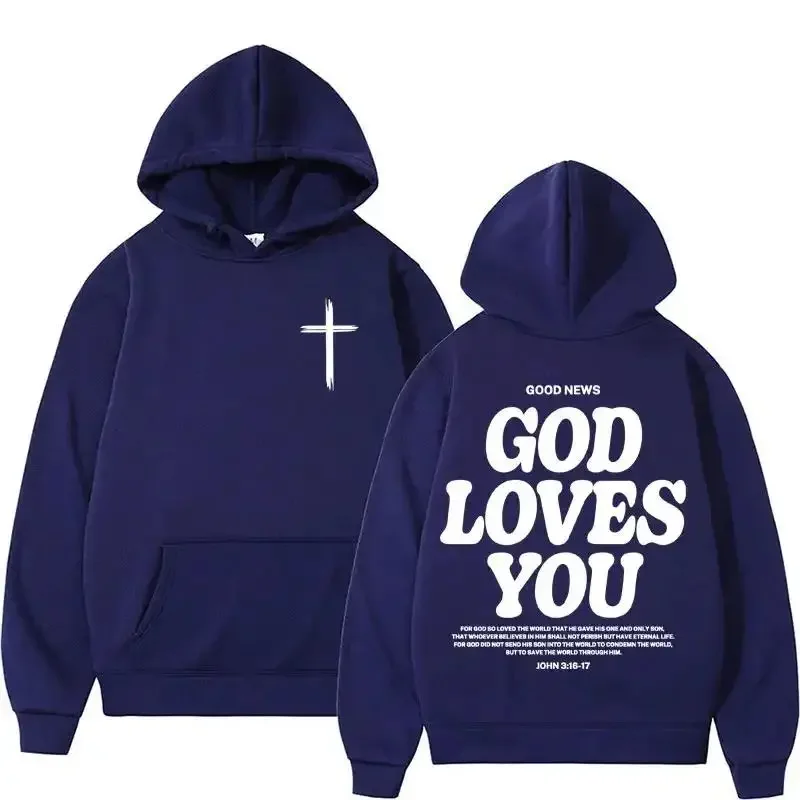 Harajuku Aesthetic Christian Jessuus Church Hoodie Bible Verse God Loves You Hooded Men's Women Vintage Sweatshirts Streetwear Y