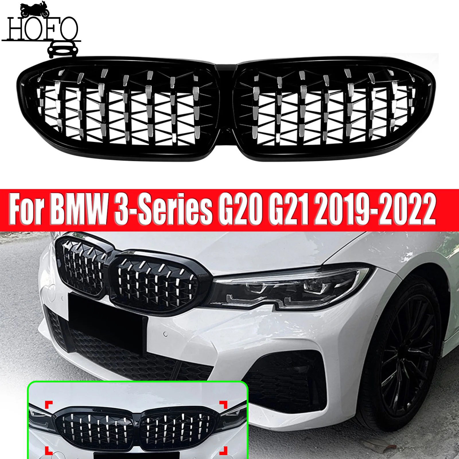 

For BMW 3-Series G20 G21 2019-2022 Front bumper Grill Body Kit Tuning Kidney Grille Gloss