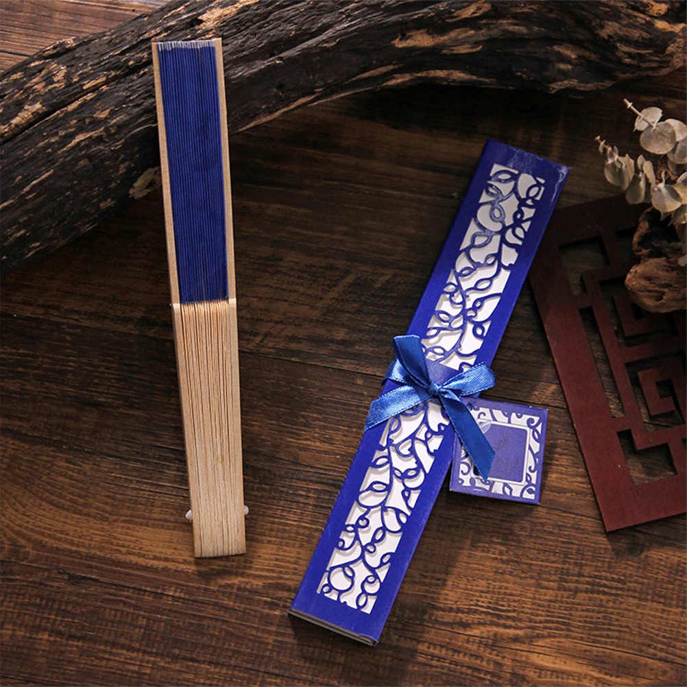 

2Pcs Bamboo Classic Folding Fans Chinese Fans Summer Decoration Party Wedding Adornment Fan Blue