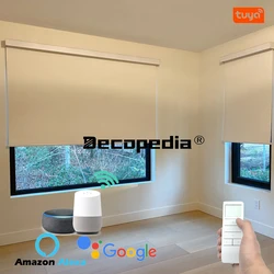 Decopedia Square Valance Roller Blinds for Windows Motorized Smart Window Blinds Blackout Roller Day and Night Blinds